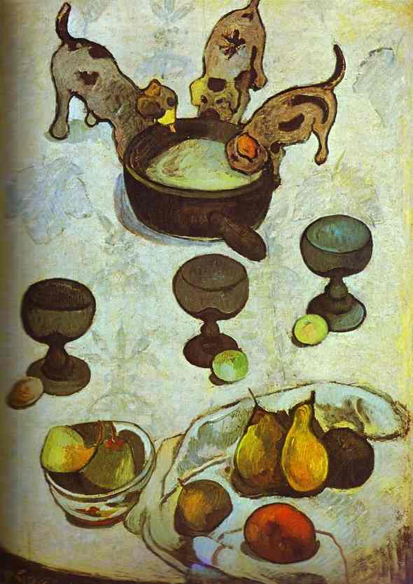 Still Life with Three Puppies. <br>1888. Oil on wood. <br>Museum of Modern Art, New York, NY, USA