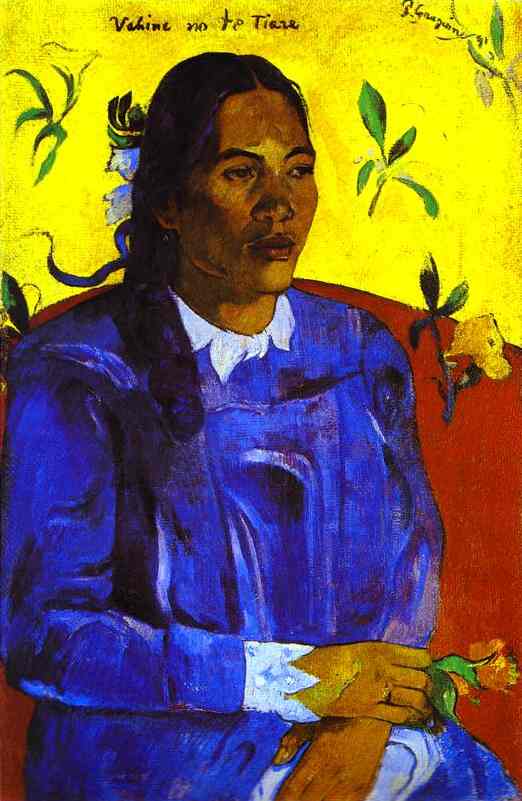 Vahine no te tiare (Woman with a Flower). <br>1891. Oil on canvas. <br>Ny Carlsberg-Glyptotek, Copenhagen, Denmark.