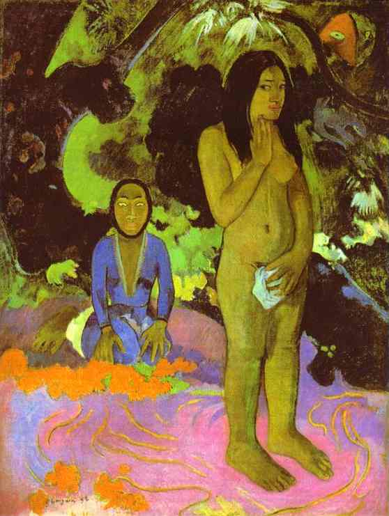 Parau na te varua ino (Words of the devil). <br>1892. Oil on canvas. <br>The National Gallery of Art, Washington, DC, USA.