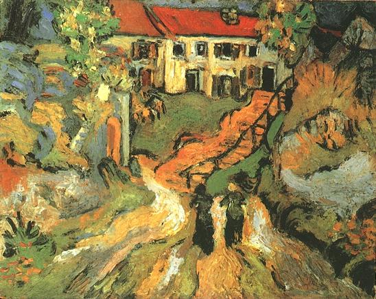 Village Street and Steps in Auvers with Two Figures 