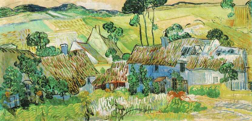 Thatched Cottages by a Hill 