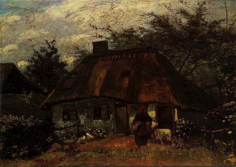 Cottage and Woman with Goat