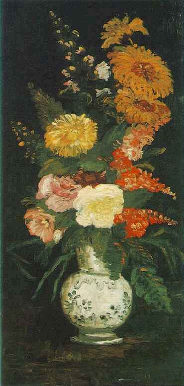 Vase with Asters, Salvia and Other Flowers 