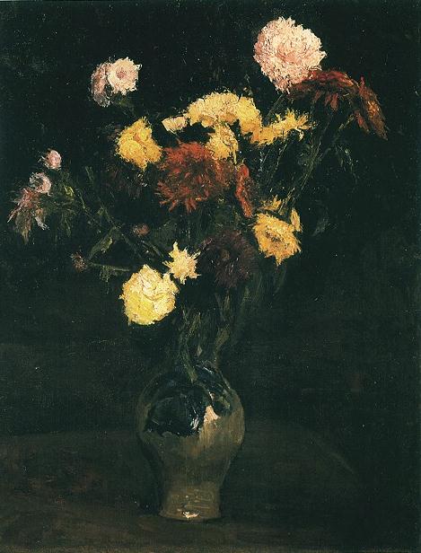 Vase with Carnations and Zinnias 