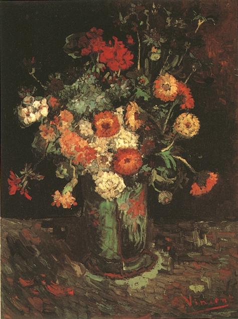 Vase with Zinnias and Geraniums 