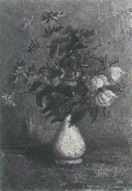 White Vase with Roses and Other Flowers 