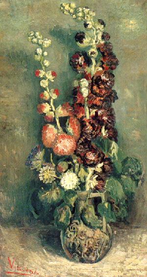 Vase with Hollyhocks 